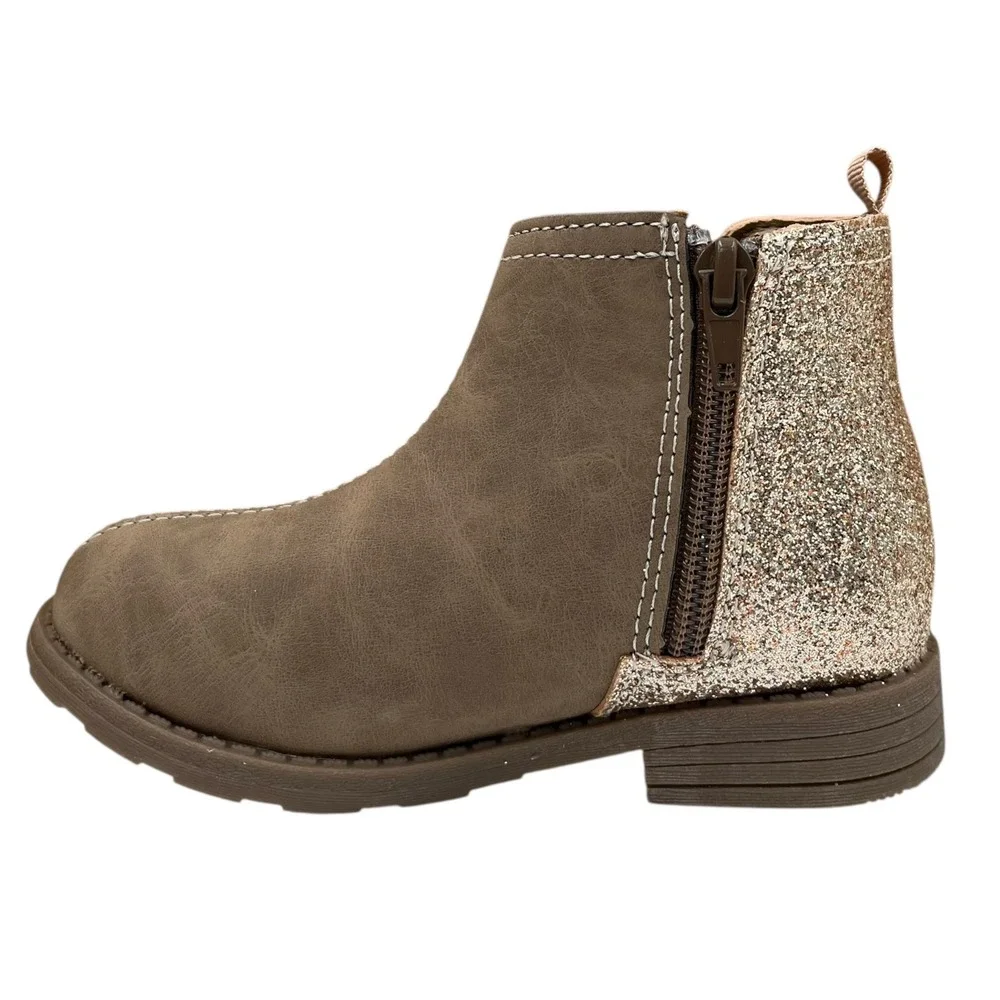 Carters Little Girl's Liana Ankle Boots Size 12 Taupe Glitter Accent Side Zip‎